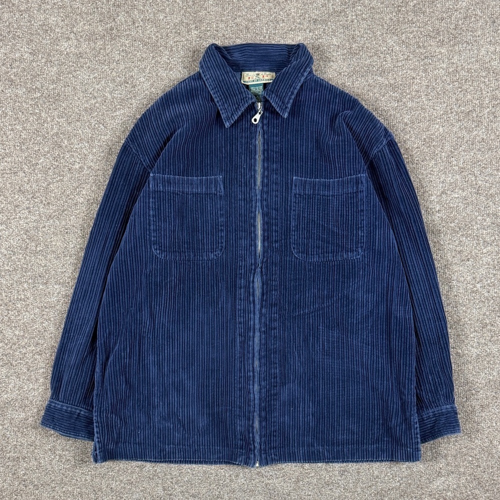 Vintage Navy Blue Corduroy Full Zip Shirt Jacket Women’s L 100% Cotton Retro 90s